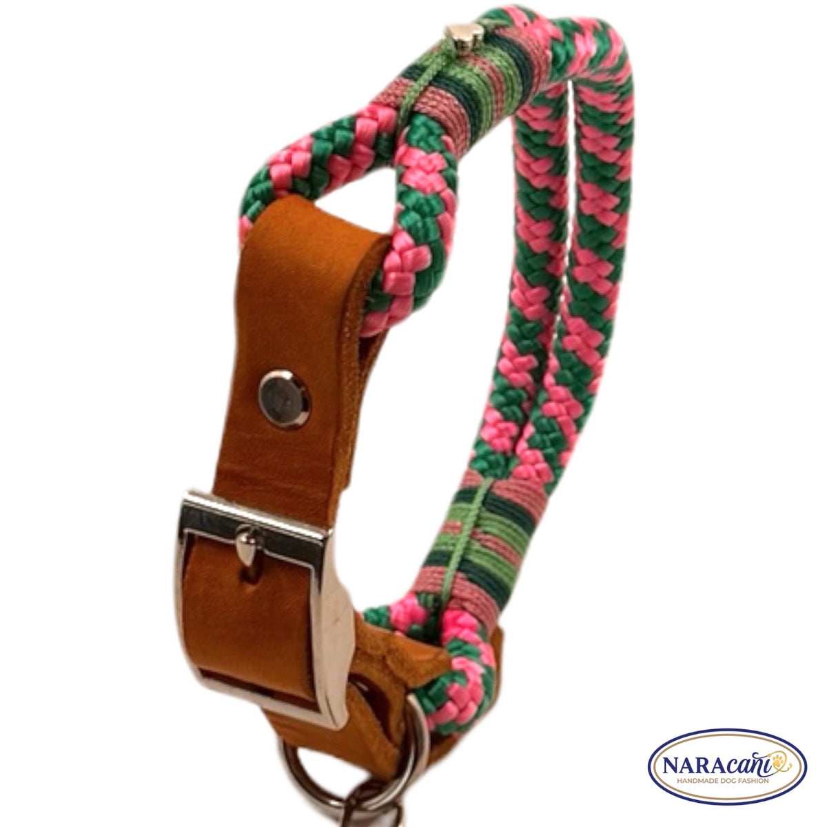 Sparset Fettleder Cognac Neon-Rosa Ice-Minz Halsband NARAcani