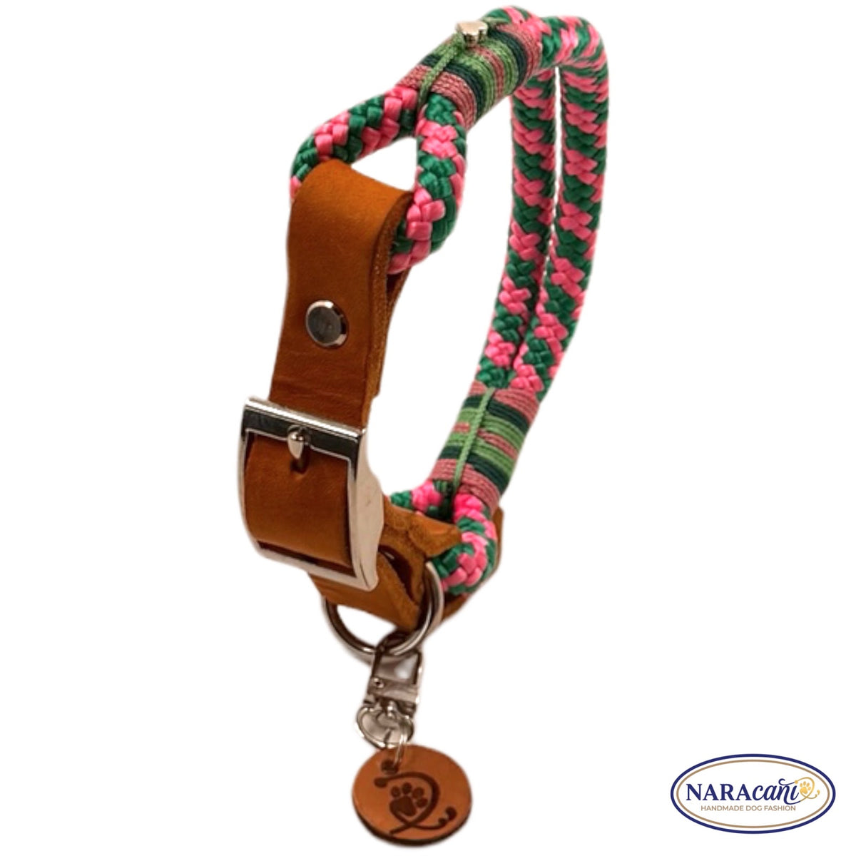 Sparset Fettleder Cognac Neon-Rosa Ice-Minz Halsband NARAcani
