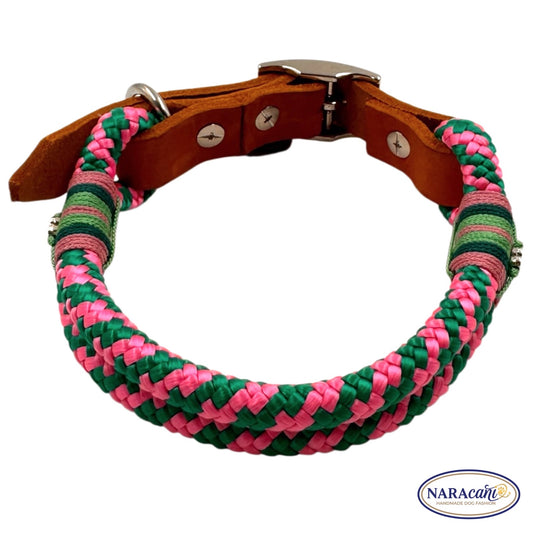 Sparset Fettleder Cognac Neon-Rosa Ice-Minz Halsband NARAcani