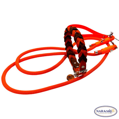 Set aus geflochtenem Fettleder-Halsband und Biothane-Handschlaufenleine, Gesamtansicht