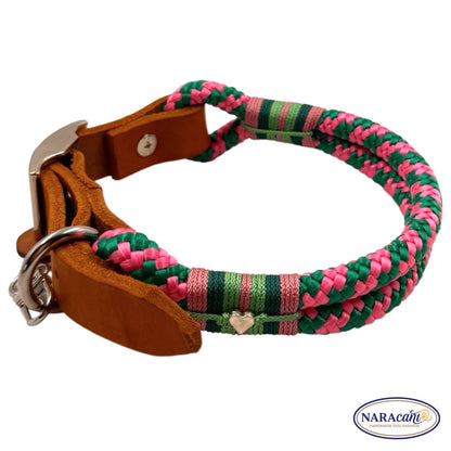 Sparset Fettleder Cognac Neon-Rosa Ice-Minz Halsband NARAcani