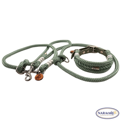 Sparset Seegras aus Tau-Halsband und Leine, dreifarbige Takelung im Detail