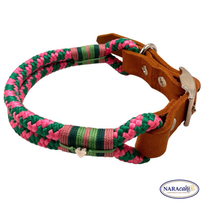 Sparset Fettleder Cognac Neon-Rosa Ice-Minz Halsband NARAcani
