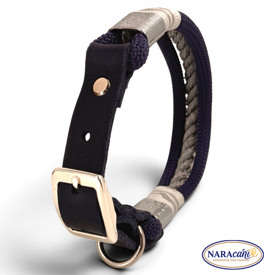 Fettleder-Adapter mit Schnalle am Paracord-Halsband Ocean Dream, Detailansicht