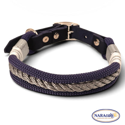 Hundehalsband Paracord Ocean Dream in Marineblau-Silbergrau, in voller Länge ausgelegt