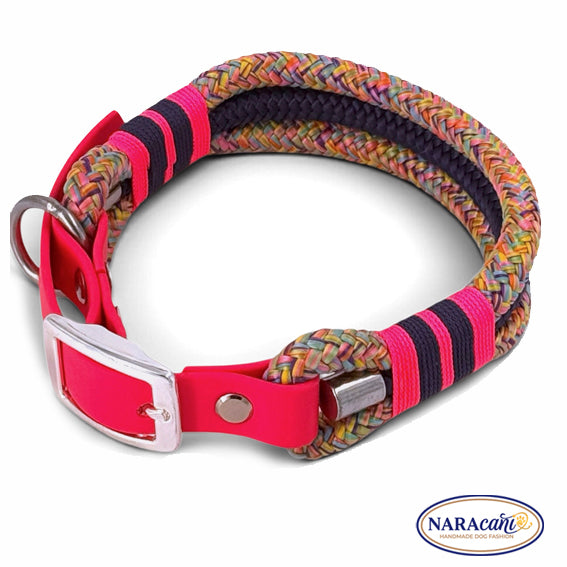 Hundehalsband Paracord Rainbow mit Biothane-Adapter, in voller Länge ausgelegt