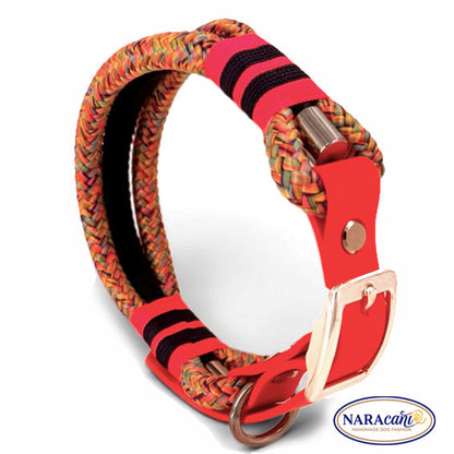 Paracord-Halsband Rainbow mit Biothane-Adapter in Neonpink – Teil des Sets – NARAcani