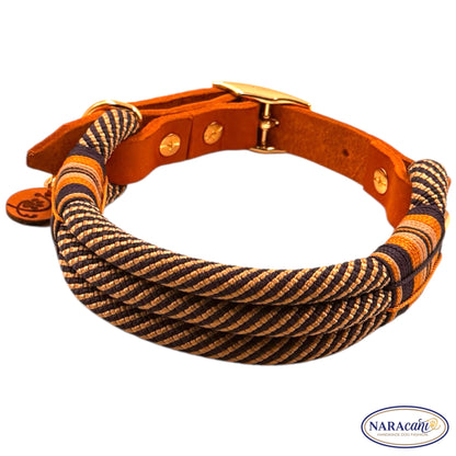 Cognac-Lederadapter mit Schnalle am Halsband Marine-Gold, Detailansicht