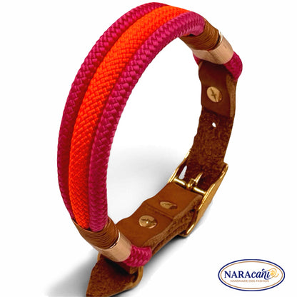 Hundehalsband Paracord Pink Dream in Pink und Neonorange, in voller Länge ausgelegt