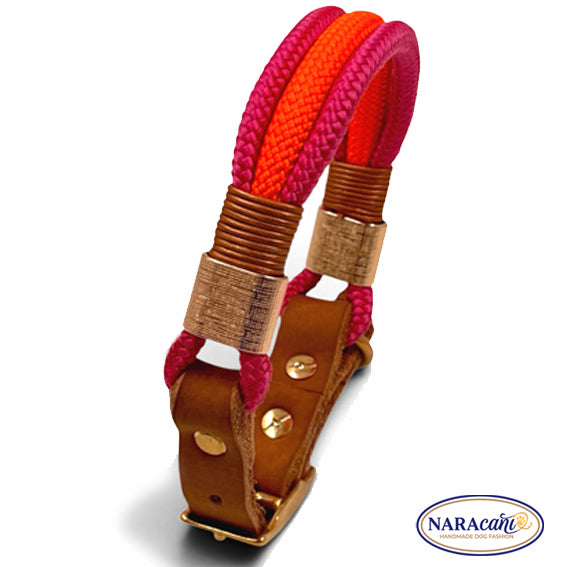 Leder-Adapter in Cognac mit Schnalle am Paracord-Halsband Pink Dream, Detailansicht