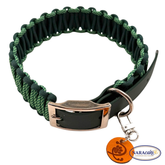 Hundehalsband Biothane Cobraknoten Dunkelgrün 🐾 Maßanfertigung 🐾 Flechtung Teal-Mint & Petrol 🐾 Adventure Collection 🐾 NARAcani Handmade