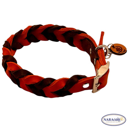 Hundehalsband Fettleder Dunkelbraun-Orange aus einem weiteren Blickwinkel
