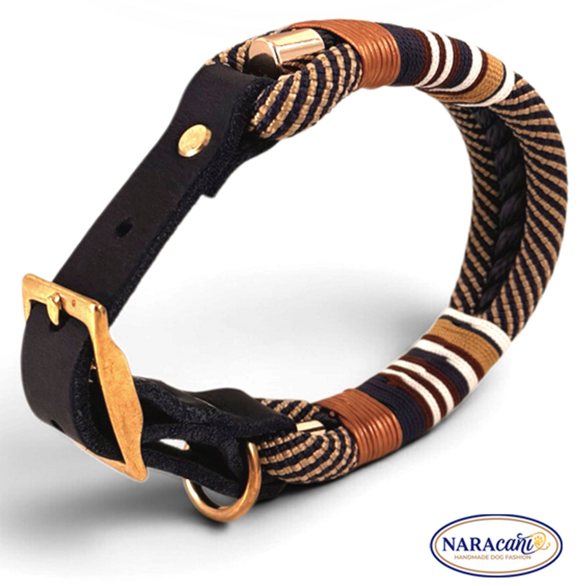Leder-Adapter mit Schnalle am Paracord-Halsband Navy-Gold, Detailansicht