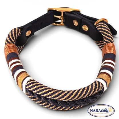 Hundehalsband Paracord Navy-Gold Doppelkordel, in voller Länge ausgelegt