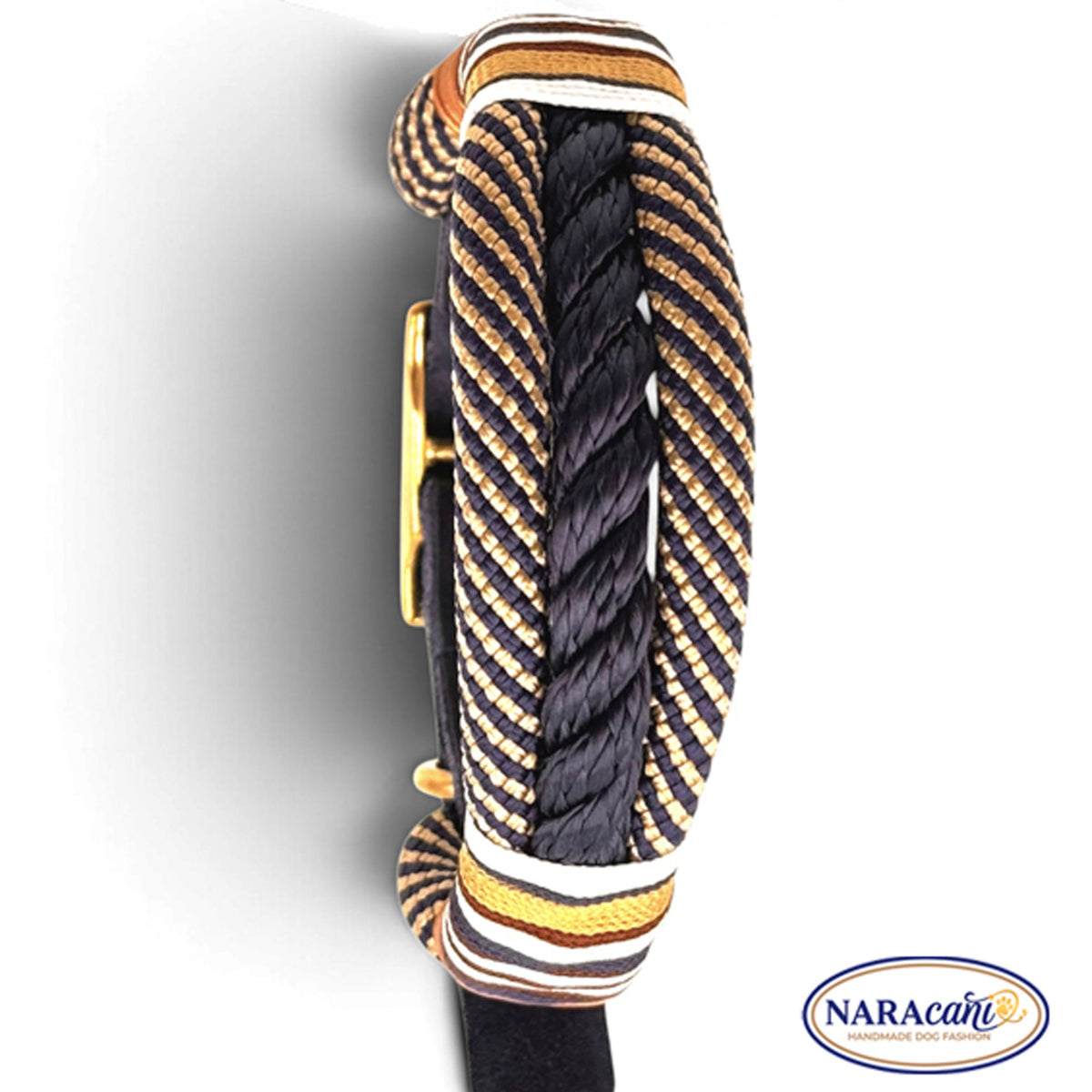 Marineblaues und goldfarbenes Paracord des Halsbands im Materialdetail
