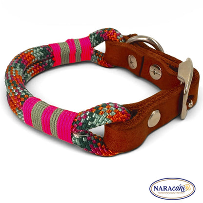 Hundehalsband Paracord Bohemian Neonpink-Seegras, in voller Länge ausgelegt
