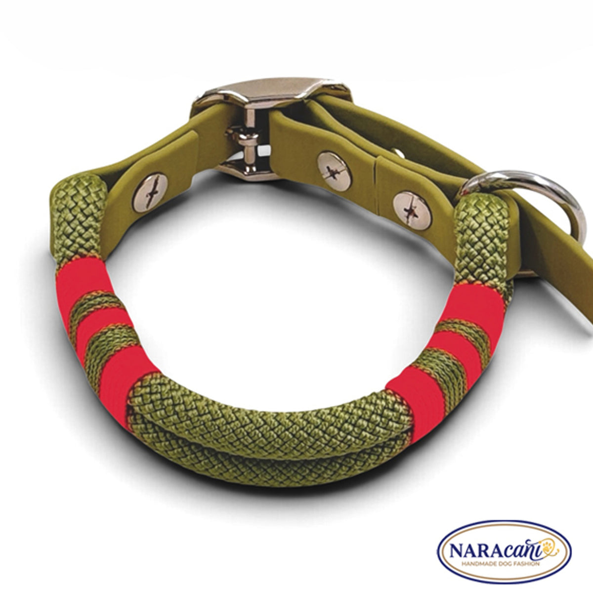 Biothane-Adapter mit Schnalle am Paracord-Halsband Guacamole, Detailansicht