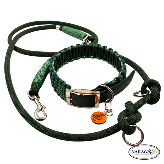 Hundeleine Paracord Biothane-Adapter Dunkelgrün 🐾 Mehrfach Verstellbar, Takelung Teal-Mint 🐾 Adventure Collection 🐾 NARAcani Handmade