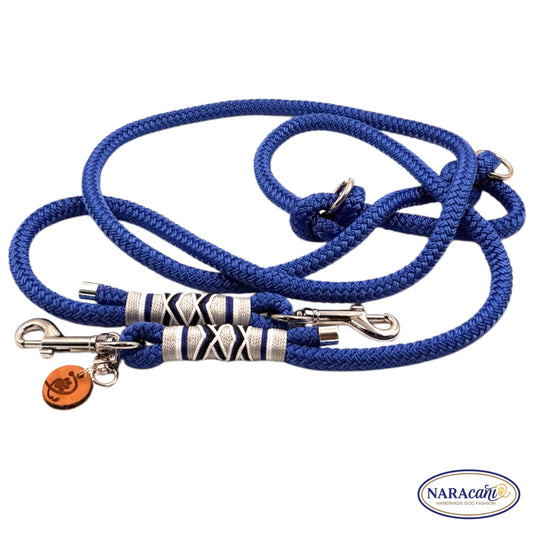 Hundeleine Multifunktionsleine Paracord Electric-Blue Ocean Spark | 3-fach Verstellbar Kreuz-Takelung | NARAcani Handmade