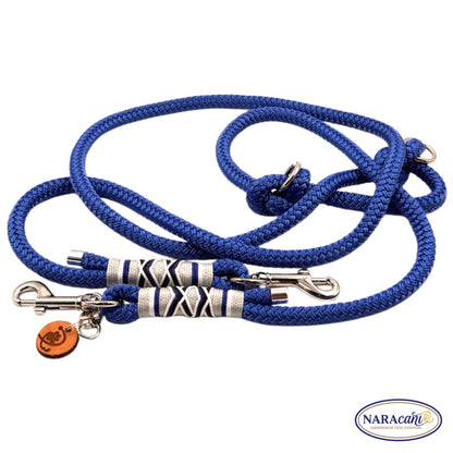 Hundeleine Multifunktionsleine Paracord Electric-Blue Ocean Spark | 3-fach Verstellbar Kreuz-Takelung | NARAcani Handmade