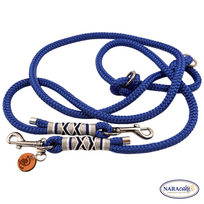 Hundeleine Multifunktionsleine Paracord Electric-Blue Ocean Spark | 3-fach Verstellbar Kreuz-Takelung | NARAcani Handmade