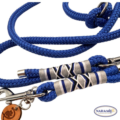 Hundeleine Multifunktionsleine Paracord Electric-Blue Ocean Spark | 3-fach Verstellbar Kreuz-Takelung | NARAcani Handmade