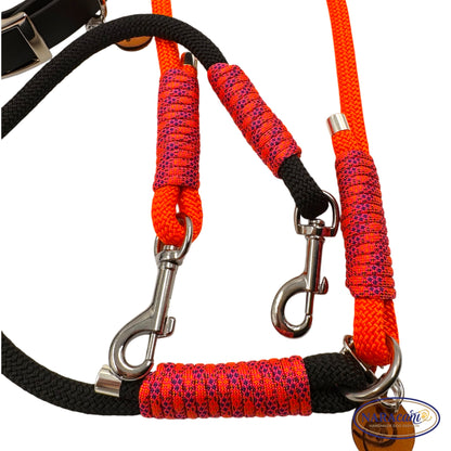 Sparset Hund Biothane Schwarz-Neonorange Blacklight | Halsband & Multifunktionsleine im Set | NARAcani Handmade