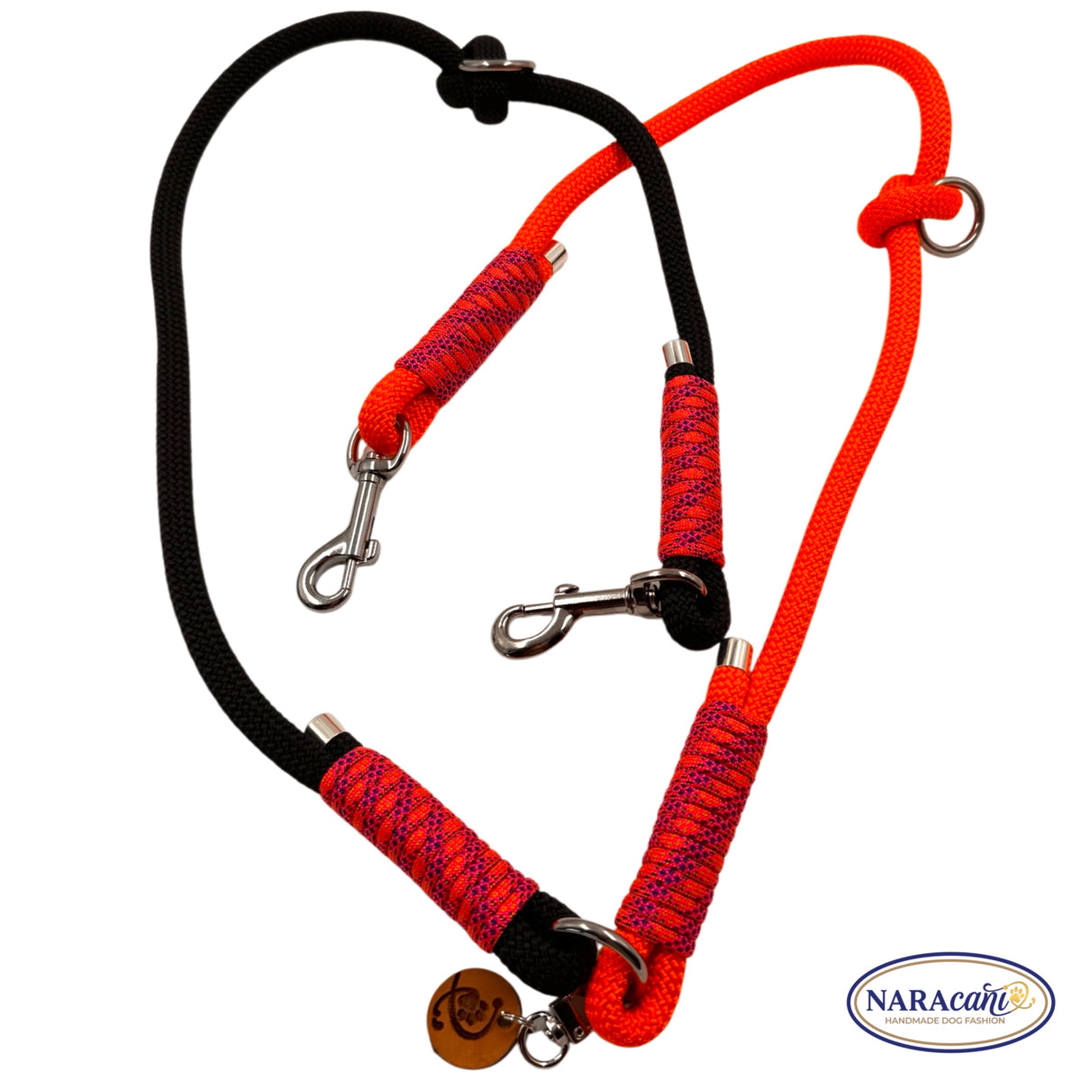 Sparset Hund Biothane Schwarz-Neonorange Blacklight | Halsband & Multifunktionsleine im Set | NARAcani Handmade