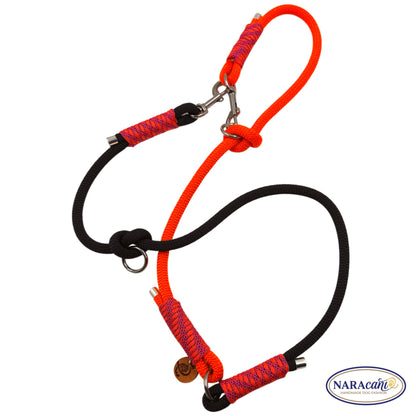 Hundeleine Multifunktionsleine Paracord Schwarz-Neonorange Blacklight | Verstellbar mit 2 Karabinern | Loud & Crazy Handmade | NARAcani