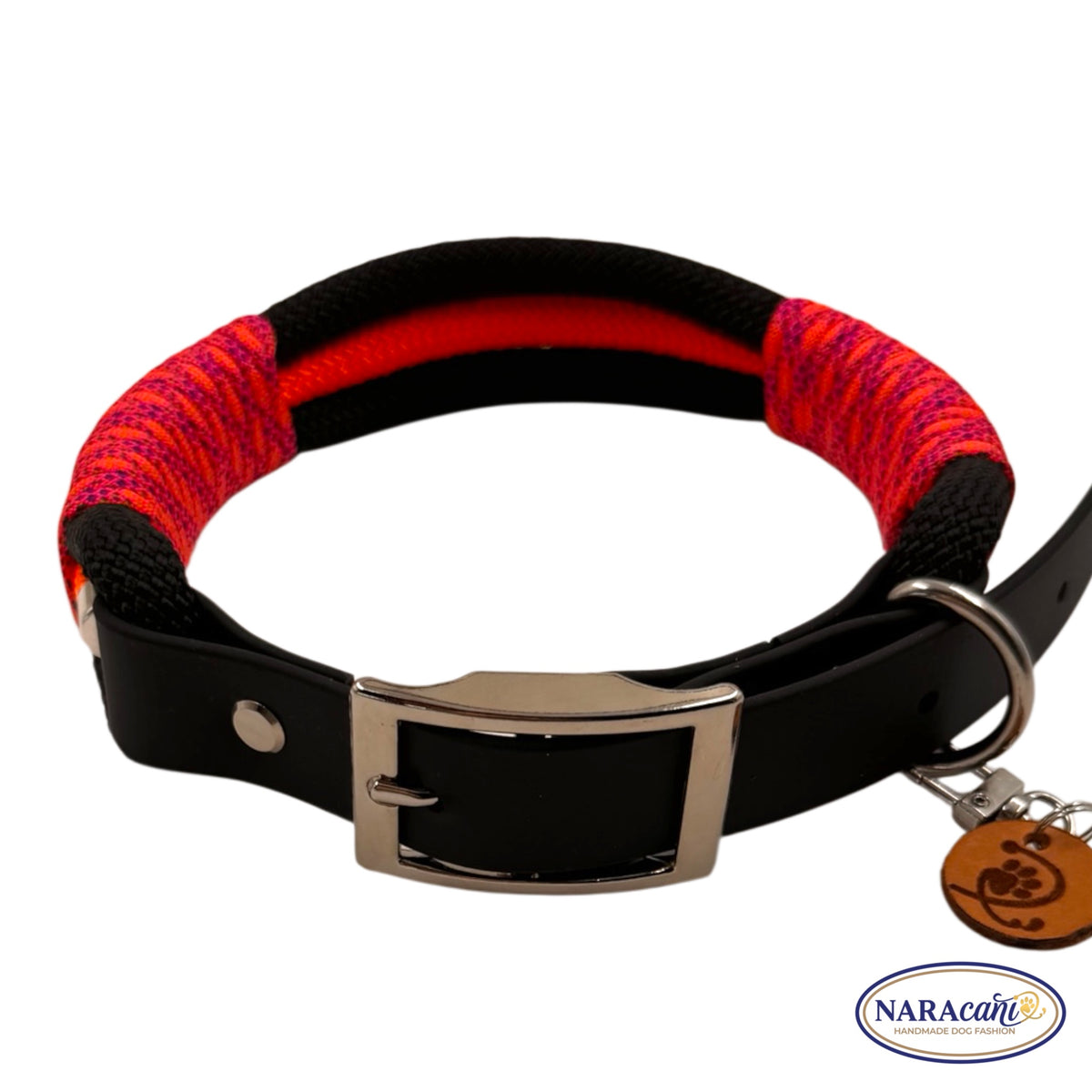 Sparset Hund Biothane Schwarz-Neonorange Blacklight | Halsband & Multifunktionsleine im Set | NARAcani Handmade