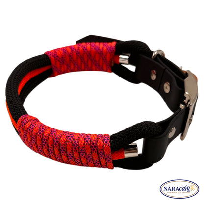 Sparset Hund Biothane Schwarz-Neonorange Blacklight | Halsband & Multifunktionsleine im Set | NARAcani Handmade