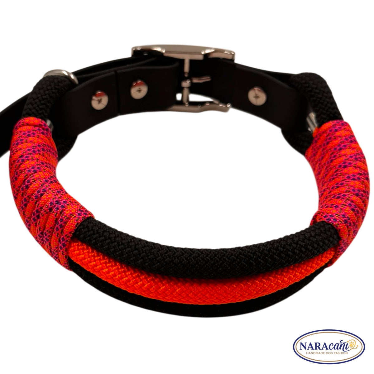 Sparset Hund Biothane Schwarz-Neonorange Blacklight | Halsband & Multifunktionsleine im Set | NARAcani Handmade