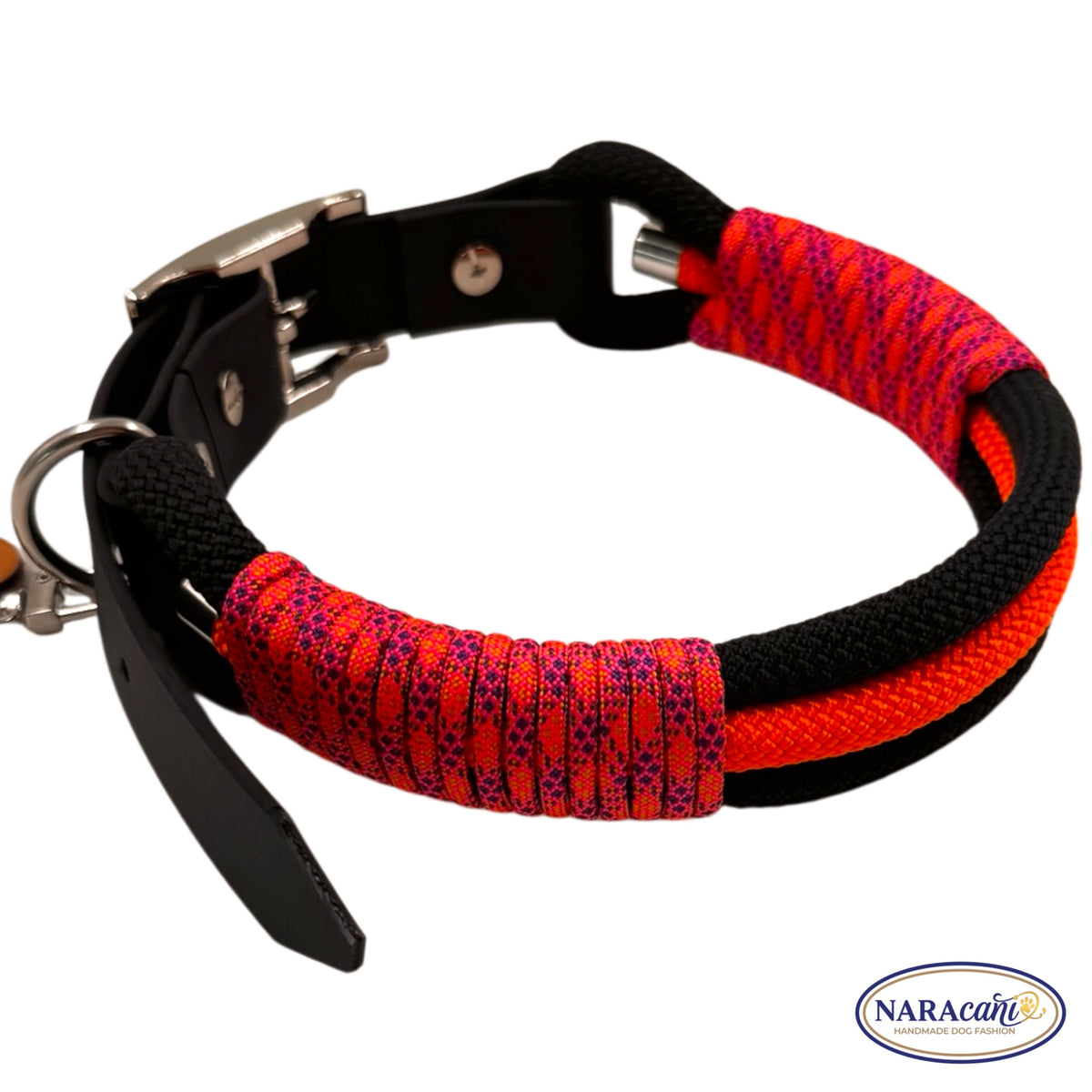 Sparset Hund Biothane Schwarz-Neonorange Blacklight | Halsband & Multifunktionsleine im Set | NARAcani Handmade