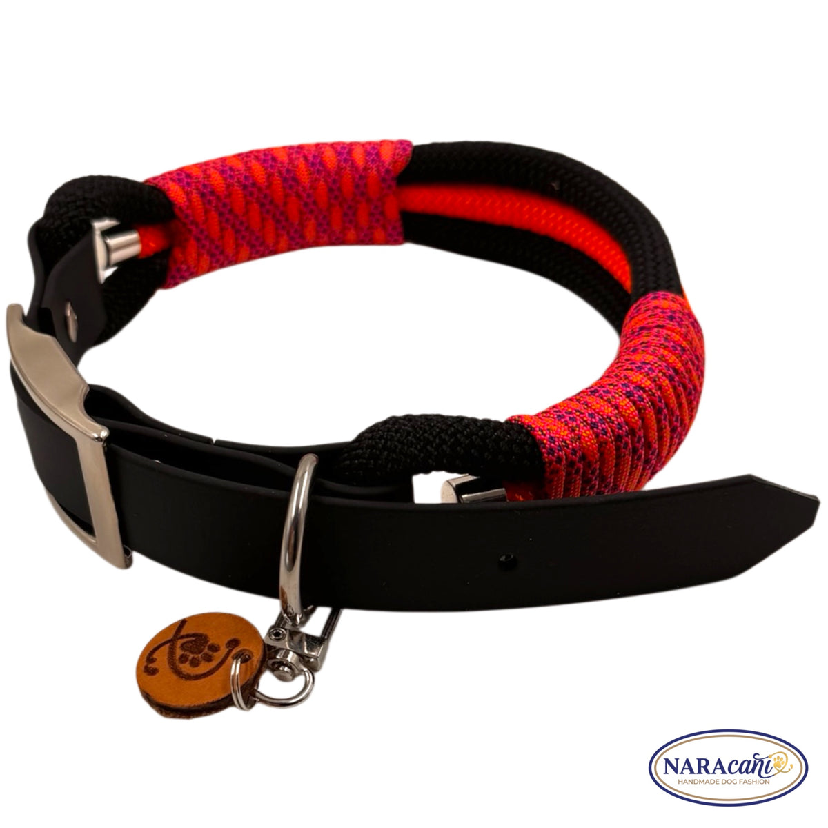 Sparset Hund Biothane Schwarz-Neonorange Blacklight | Halsband & Multifunktionsleine im Set | NARAcani Handmade