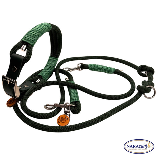 Sparset Hund Biothane-Adapter Dunkelgrün 🐾 Halsband & Multifunktionsleine im Set 🐾 Adventure Collection Takelung Teal-Mint 🐾 NARAcani Handmade