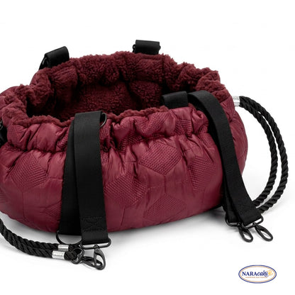 Hundetasche Rund Weinrot Schwarz „Nera" 🐾 Kordelzug-Verschluss & Crossbody-Gurt 🐾 Monochrome Optik Schwarz-Hardware 🐾 NARAcani Handmade