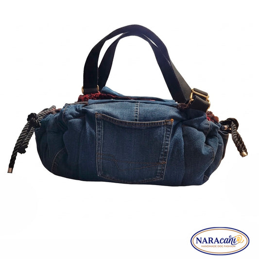 NARAcani Hundetragetasche Unikat „Frida" aus Jeans-Upcycling mit zwei abnehmbaren Tragegurten