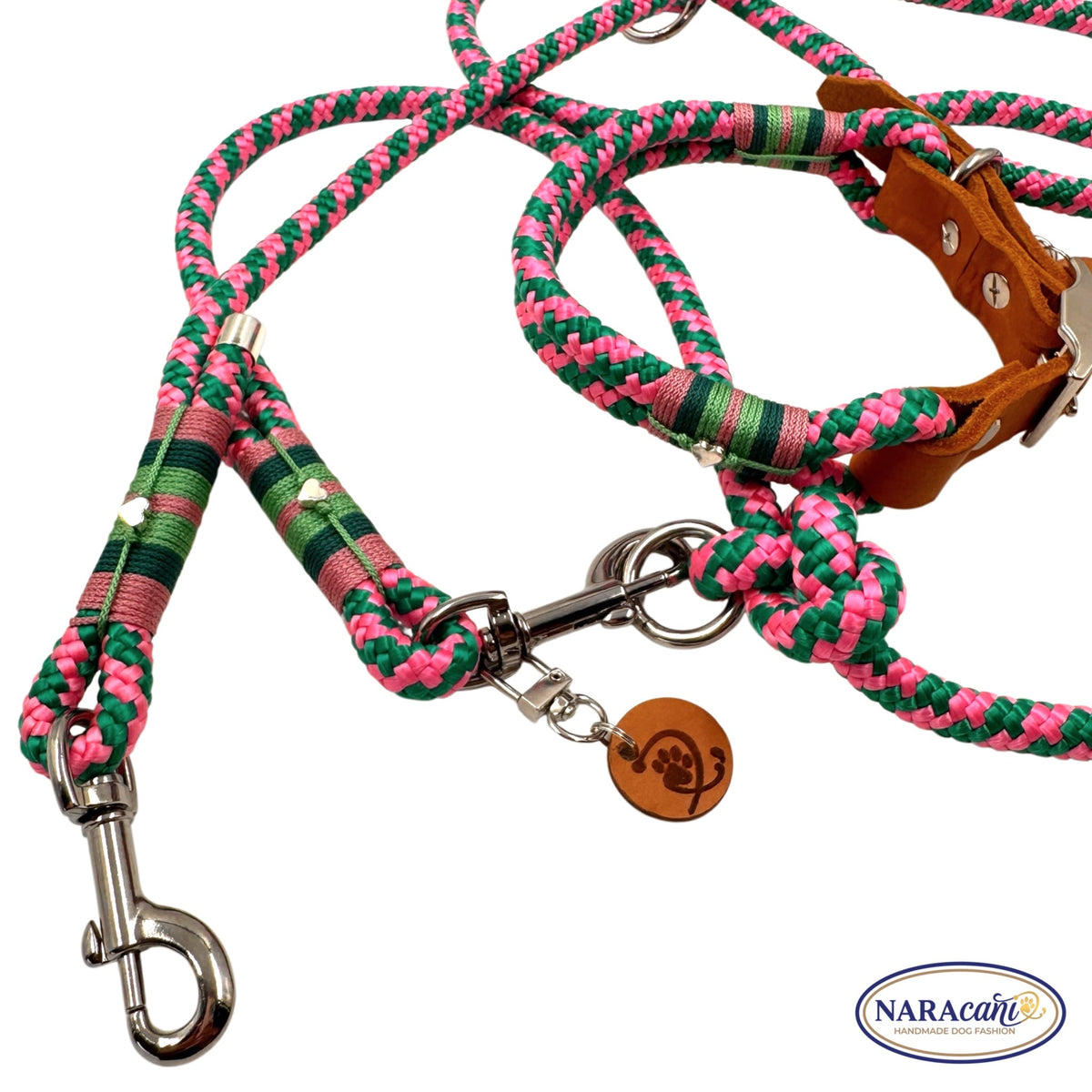 Sparset Multifunktionsleine Neon-Rosa Ice-Minz NARAcani