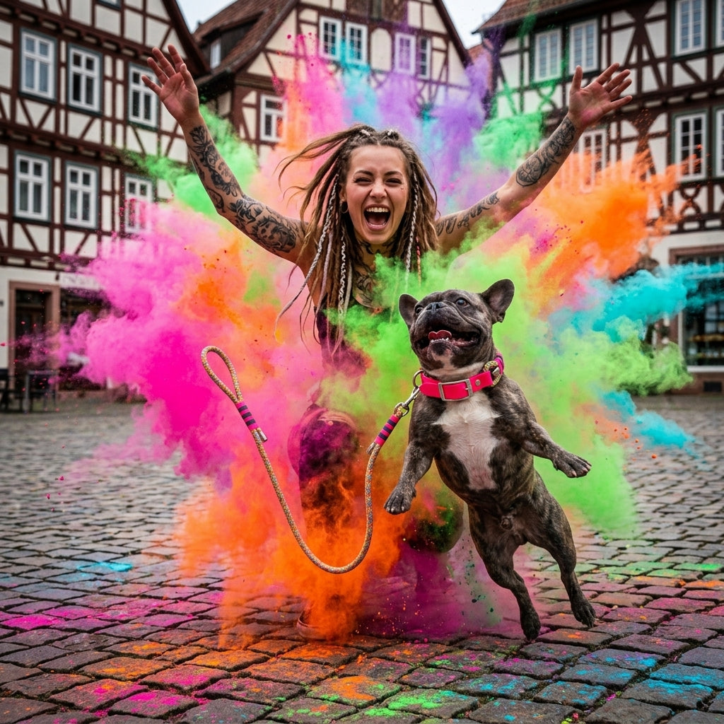 Bunte Hundehalsbänder und Leinen aus Paracord der Kollektion Loud & Crazy