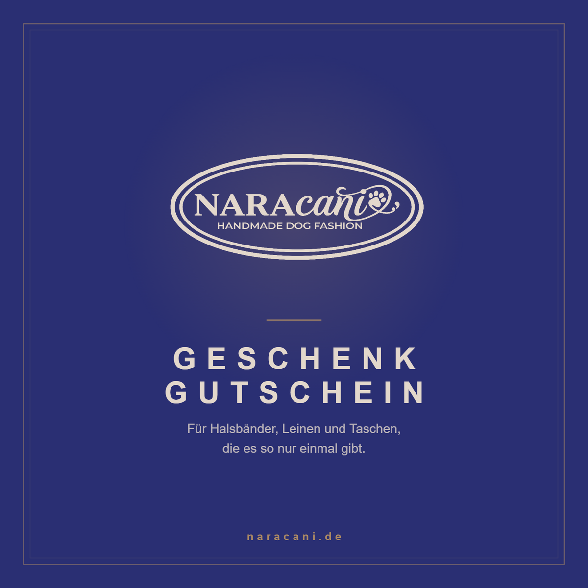 NARAcani Geschenkgutschein in Navy und Gold mit Markenlogo