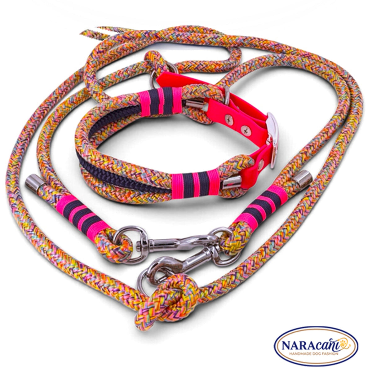 Halsband Rainbow mit passender Multifunktionsleine im Set, Gesamtansicht