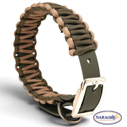 Hundehalsband aus Biothane in Seegras mit beige-olivem Paracord-Cobraknoten, Gesamtansicht
