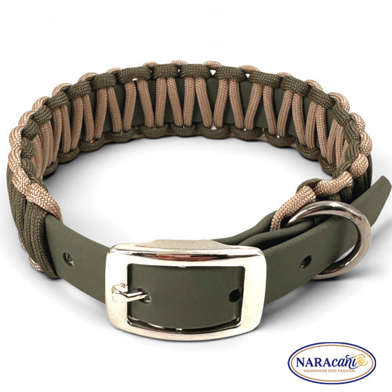 Verschluss und Beschläge des Biothane-Halsbands Seegras in Beige-Oliv, Detailansicht