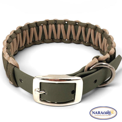 Verschluss und Beschläge des Biothane-Halsbands Seegras in Beige-Oliv, Detailansicht