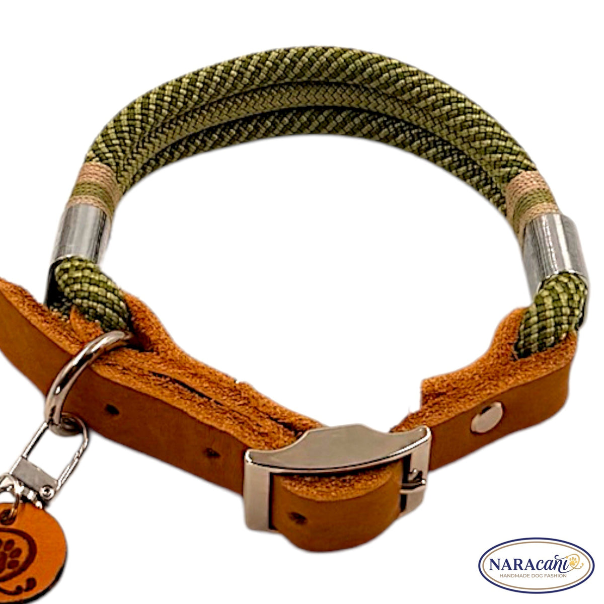 Olivgrünes Paracord-Tau des Halsbands Safari Dream im Materialdetail