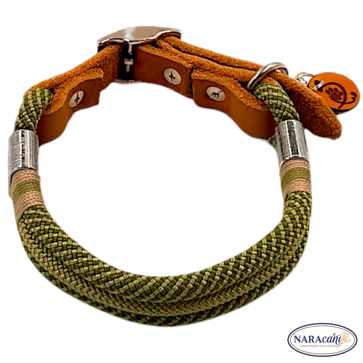 Hundehalsband Paracord Safari Dream in Olivgrün aus einem weiteren Blickwinkel