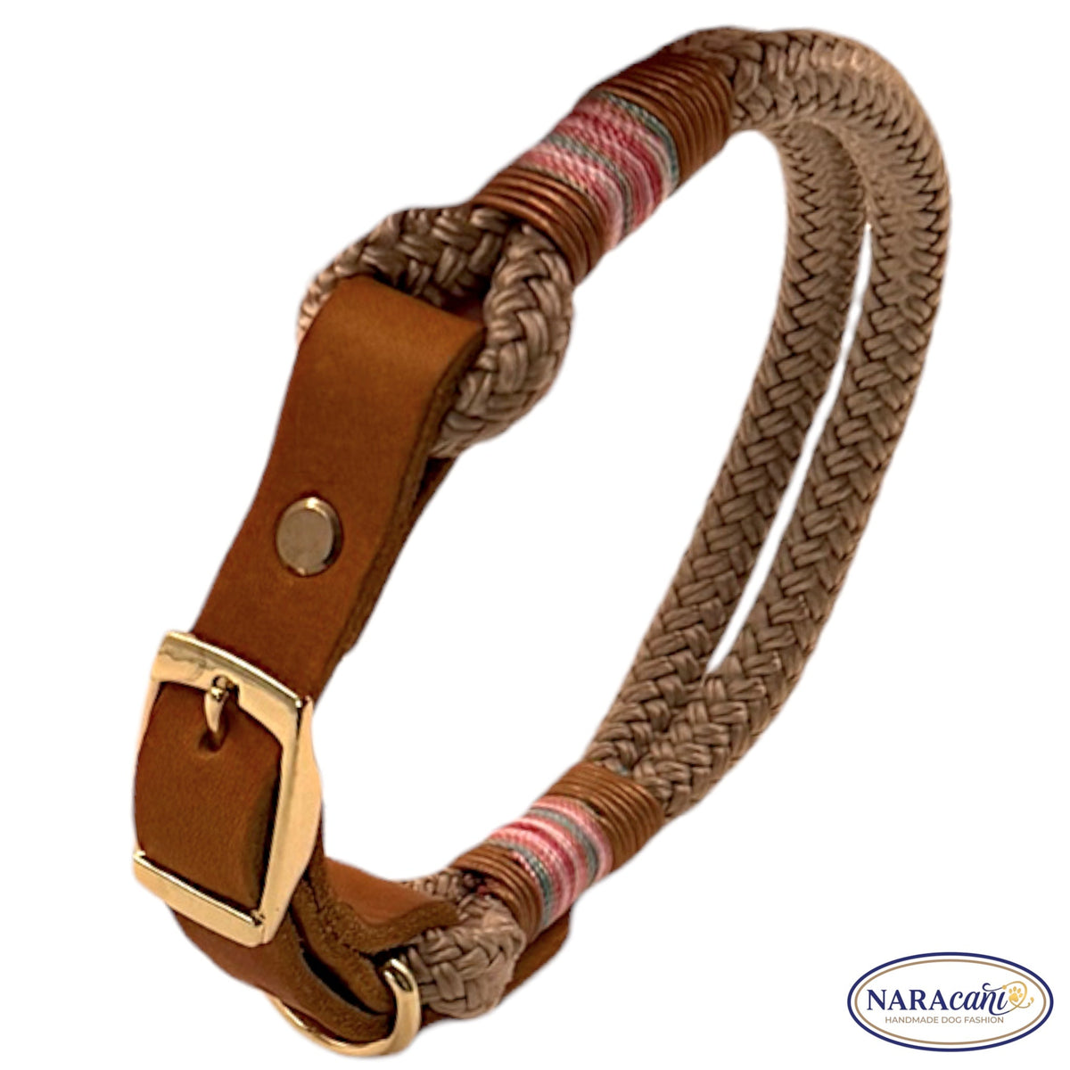 Tau-Halsband Beige-Gold mit Cognac-Lederadapter – Teil des Sets – NARAcani