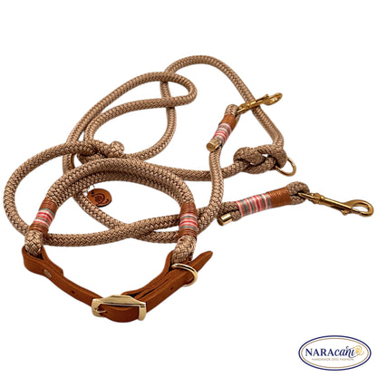 Tau-Halsband und Multifunktionsleine Beige-Gold zusammengelegt, weitere Ansicht