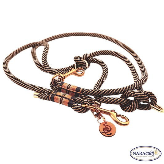 Multifunktionsleine aus Paracord in marine-goldener Spiraloptik, Gesamtansicht