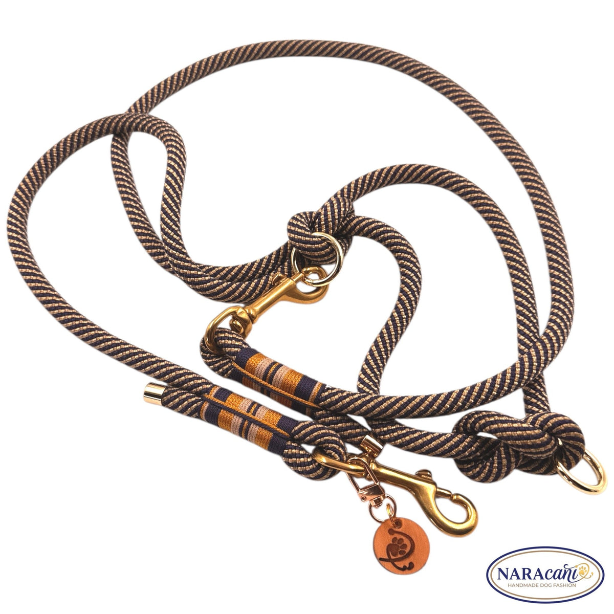 Brezelknoten mit O-Ring an der Multifunktionsleine Marine-Gold im Detail